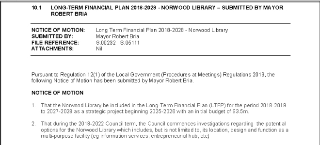 Motion to restore development funding for Norwood Public Library